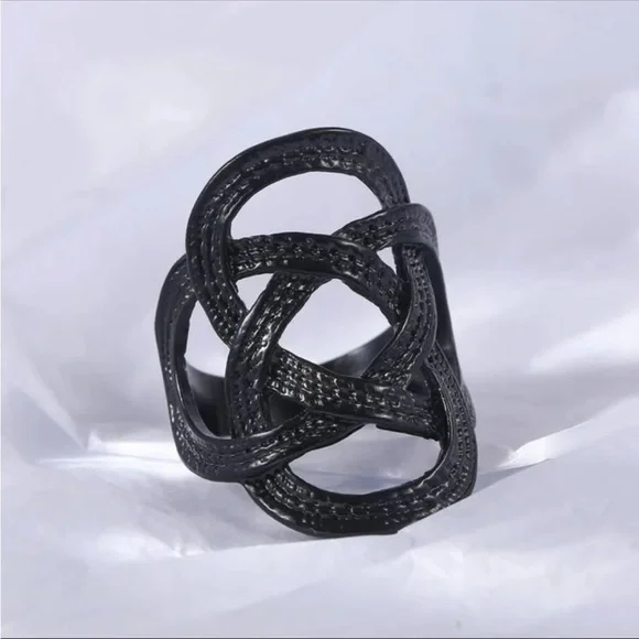 Black Engraved Decorative Cuff Ring, Adjustable - Picture 2 of 4